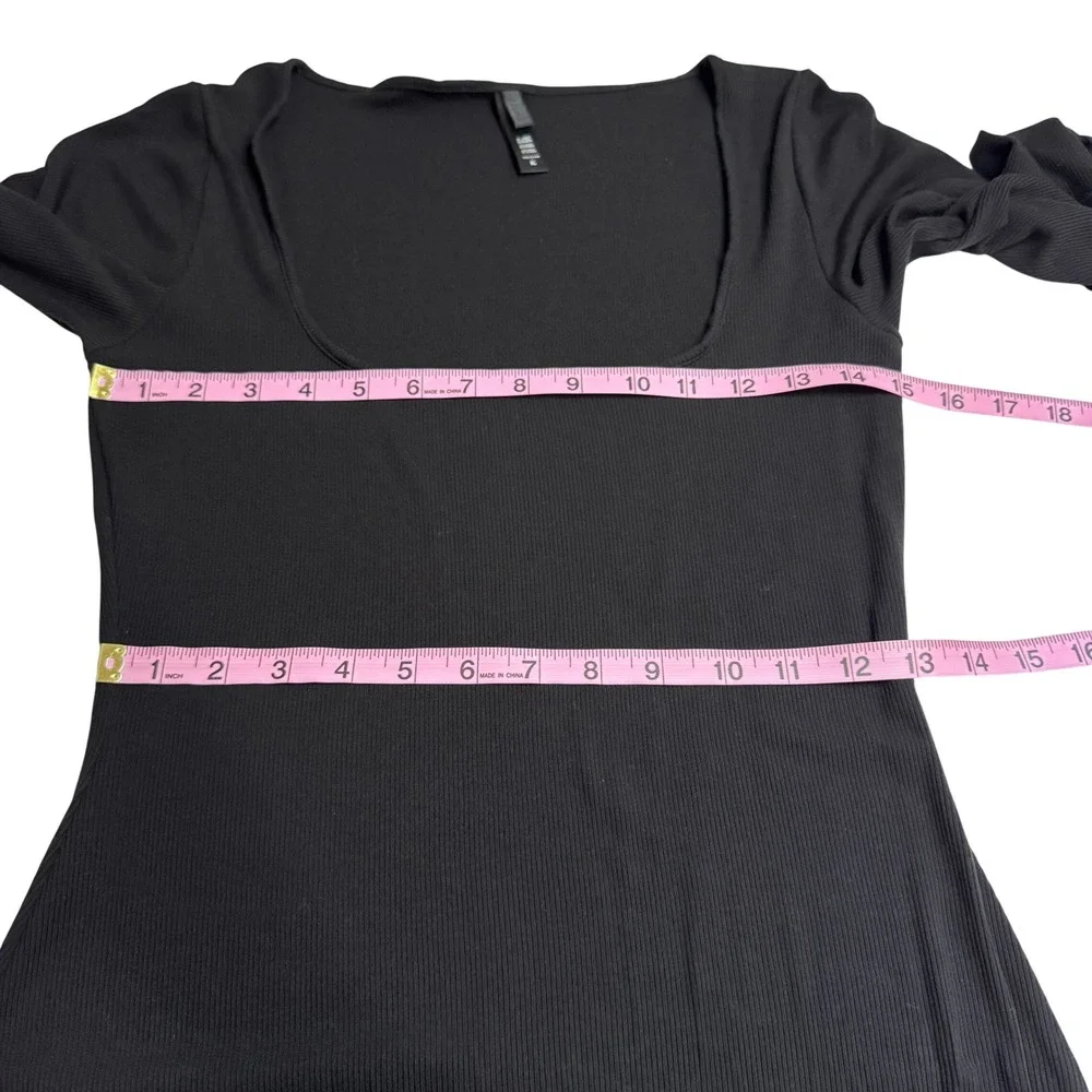 SKIMS Women's Black‎ Ribbed Long Sleeve Stretch Maxi Dress Square Neck Size XL - Picture 10 of 10